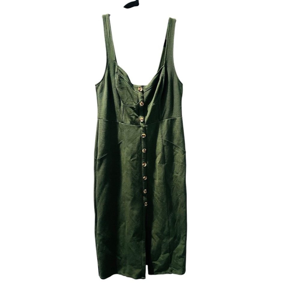 Maeve Anthropologie Size 10 Moss Green Sleeveless Midi Dress Button Front $160